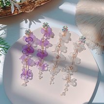 Boho White Purple Flower Tassel Long Drop Earrings For Women 2020 Summer New Tre - £8.25 GBP