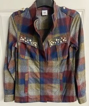 CAbi Jacket Womens Size XS Collage Plaid Autumn Zip Pearl Accents Pockets - £22.51 GBP