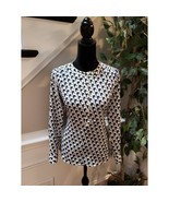 Banana Republic Blouse Womens XS Black White Bird Print Long Sleeve Top - $35.32 CAD