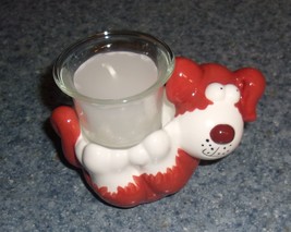 Dog Themed Candle Holder Glass Votive Red White Dog 4 Inch Puppy Lovers - £7.86 GBP