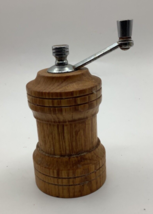 Vintage Olde Thompson Oak Wood Barrel Salt Shaker Crank Pepper Mill Grinder - $9.75
