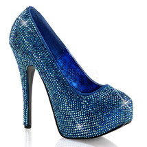 Sexy Shoes Blue Satin Iridescent Rhinestone Platform Pumps 6&quot; High Heels - £80.38 GBP