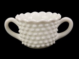 LE Smith Milk Glass Open Sugar Bowl, Scalloped Rim, Hobnail Surface, 2-Handles - £11.52 GBP