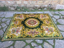 Green floral velvet bedspread, vintage Italian luxury bedroom accent dec... - $160.00