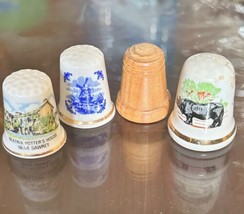 Vintage Lot Of 4 Thimbles Assorted Porcelain Wood - £18.78 GBP