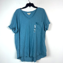 Style &amp; Co Womens Plus 3X Tidal Teal Blue V Neck Short Sleeves Top NWT F23 - £14.01 GBP