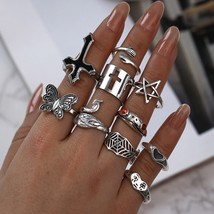 Vintage Silver Plated Cross Ring for Women Gothic Punk Steampunk Crying Face But - £9.56 GBP