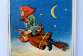 Easter Witch Postcard Fantasy Glad Pask Riding Broom Crescent Moon Stars Sweden - £38.99 GBP