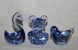 Vintage Murano Styled Glass Bear, Bird, Swan, Set 3 Figurines Abstract Hand Blow - £44.84 GBP