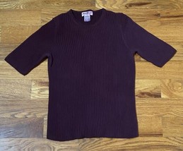 Eddie Bauer Dark Maroon Size PM Pullover Ribbed Short Sleeve Sweater 100... - £11.61 GBP