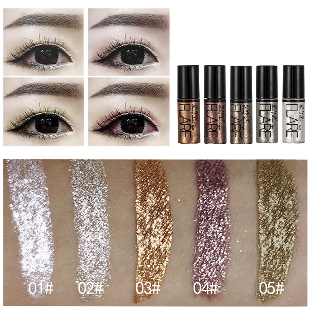 Sporting 5 Color Metallic Shiny Eyeshadow Glitter Liquid Eyeliner Makeup Eye Lin - £23.90 GBP