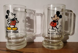 Vintage MICKEY MOUSE Heavy Glass Mug Lot Of 2 1970 Walt Disney Productions - $32.66