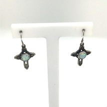 Vintage Sterling Handmade Southwest Style Opal Stone Cross Dangle Hook Earrings - £30.37 GBP