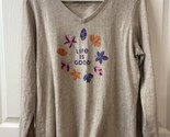 Life Is Good Womens Size Large Tan Fall Leaves V Neck Long Sleeve Shirt - £10.61 GBP