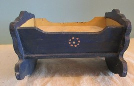 6&quot; Baby Doll Cradle/Crib Painted Wood Blue Folk Art Stencil German MINIA... - £34.53 GBP