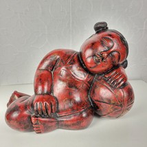 Vintage Hand Carved Asian Girl Sleeping on Ball Figurine Sculpture Doorstop - $93.50