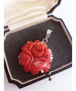 Coral carved rose pendant in red coral and silver for necklace original ... - $220.00