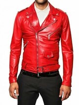 Red Biker Motorcycle Genuine 100% Real Lambskin Leather Jacket For Men - £86.03 GBP