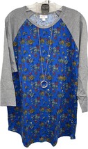 NEW LuLaRoe 3XL Blue Pink Gold Floral Body Gray Sleeves Randy Baseball Tee - $24.74