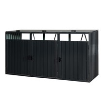 Stainless Galvanized Steel 3-Can Outdoor Garbage Bin Shed Storage - $321.99