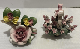2pc Porcelain Capodimonte Pink Rose Flower Centerpiece and Pink Flowers ... - $306.16 MXN