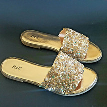 H2K Dream Rose Gold Glitter Bling Sparkle Fancy Slides Sandals Low Flats... - $24.99