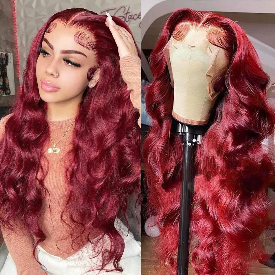 Body Wave Burgundy 13x6 HD Lace Frontal Human Hair Wig For Women 13X4 Lace Fro - £64.27 GBP+