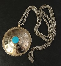 Southwestern Bell Trading Company Turquoise silvertone Nickel Silver pendant 28” - £39.97 GBP