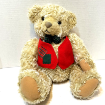 Hallmark Teddy Bear Tyler Red Vest Patch Green Bow Tie Tan Plush Stuffed Animal - £8.41 GBP