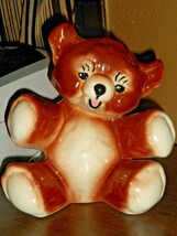Ceramic Handmade Teddy Bear Piggy Bank Brown Creme EUC Animals Bears Toys Kids - £16.34 GBP