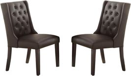 Set of 2 Faux Leather Tufted Chairs Dining Seat Chair Espresso Birch Ven... - £273.58 GBP