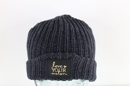 Love Your Melon Spell Out Leather Patch Chunky Ribbed Knit Beanie Hat Gr... - £22.93 GBP