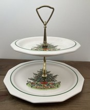 Vintage Pfaltzgraff Christmas Heritage 2 Tier Serving Tray Retired Train Village - $24.70