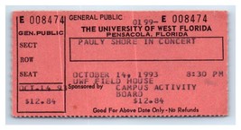 Pauly Shore Concert Ticket Stub Octobre 14 1993 Pensacola Floride - $34.63