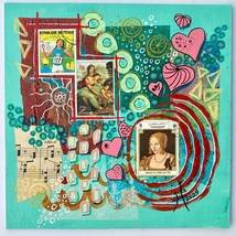 Young Ladies Original Mixed Media Wall Art Collage Painting 8x8in Frame Ready - £53.89 GBP