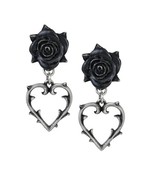 Alchemy Gothic E365 Wounded Love Earrings Black Rose Heart Thorn barbed ... - $58.12 CAD