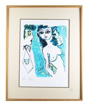 &quot;Untitled&quot; (Man with Cat Tie Staring at Nude Woman) Watercolor, Framed 31x25&quot; - £398.84 GBP