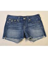 Vintage True Religion Women's Keira Sz. 32 Raw Hem Blue Jean Shorts Made... - $39.28