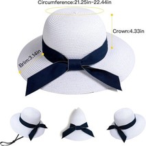 Foldable Women Wide Brim Sun Hat Straw Bowknot Hat Travel Beach Roll Up Mesh Hat - £6.86 GBP
