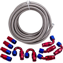 AN-8 20 Feet Stainless Steel PTFE Braided Oil Fuel Line + AN8 Swivel Con... - £130.89 GBP