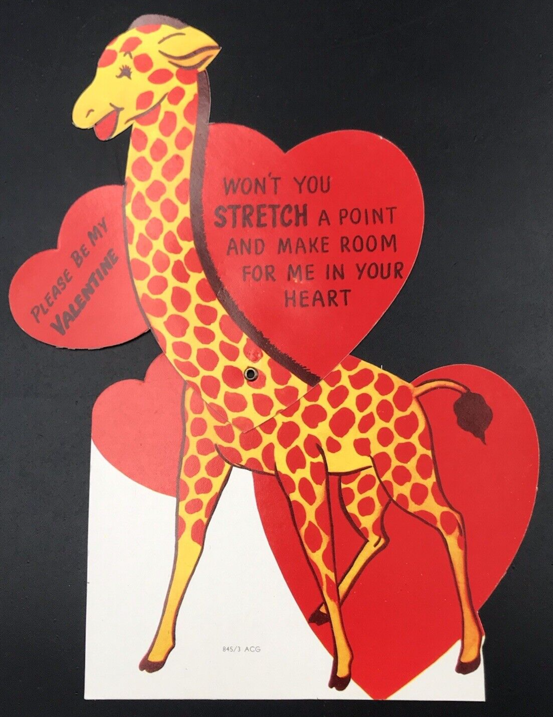 Primary image for VTG 1950's Die Cut Mechanical Valentines Card Happy Giraffe 7" x 9" 845/3 ACG