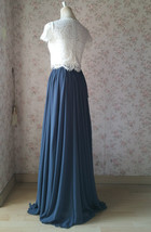 DUSTY BLUE Slit Maxi Chiffon Skirt Plus Size Summer Bridesmaid Chiffon Skirts image 4