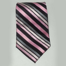 Pierre Cardine Men Dress Silk Tie Stripes Black Pink Gray 3.75&quot; wide 59&quot; long  - £13.28 GBP