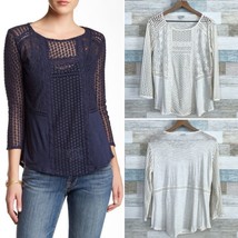 Lucky Brand Mixed Lace Peasant Top White 3/4 Sleeve Sheer Boho Womens Medium - £19.77 GBP