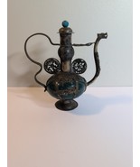 VINTAGE ASIAN CHINESE DRAGON BUTTERFLY TEA POT SILVER METAL GREEN STONE - $935.35 MXN