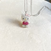 1Ct Simulated Pink Sapphire Hello Kitty Pendant Necklaces 14K White Gold Plated - £154.30 GBP