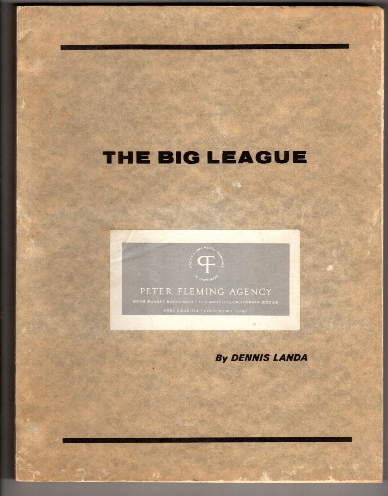 *THE BIG LEAGUE Original Screenplay By Dennis Landa EMERGENCY! &amp; WONDER ... - $75.00