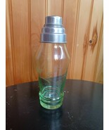 Vtg Uranium Green Glass Cocktail Shaker 9&quot; Etched Flower Design Metal Top - $543.10 CAD