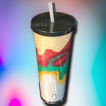 Starbucks 2018 Holiday Flow Glitter Straw Cup Travel Tumbler Cold 24 oz - £10.61 GBP