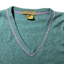 Scaglione 100% Cashmere V-Neck Sweater Teal Purple Contrast Stitching Si... - $61.92
